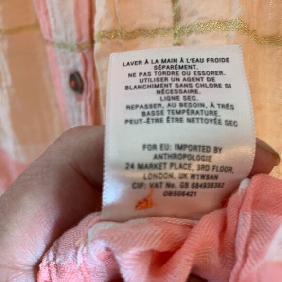 Anthro Holding Horses Pink Plaid Blouse Sz 6 - Picture 5 of 6